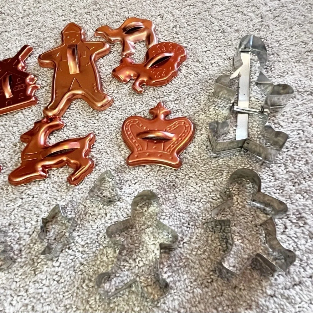 Mixed Copper Silver Metal Christmas Cookie Cutters Leaves Angel Retro Lot of 19